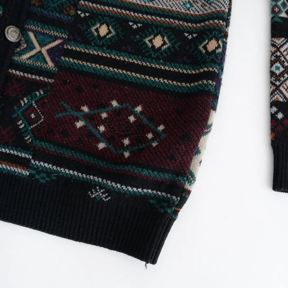 VTG  Tosani Black Purple Teal Geometric Shapes made in Canada Button Up Cardigan - Picture 7 of 13